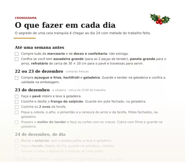 Página do cronograma do guia